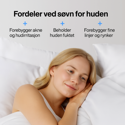 Hvitt silkeputetrekk i bruk – glatter ut håret, forhindrer ansiktsmerker og gir kjølende effekt